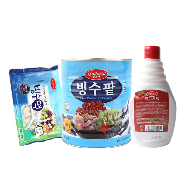 팥모아 딸기 빙수 3종세트 팥3kg+딸기시럽+빙수떡