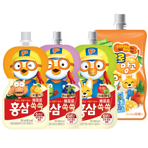 뽀로로 홍삼쏙쏙 오렌지 사과 포도 100ml 혼합선택 1박스 40개