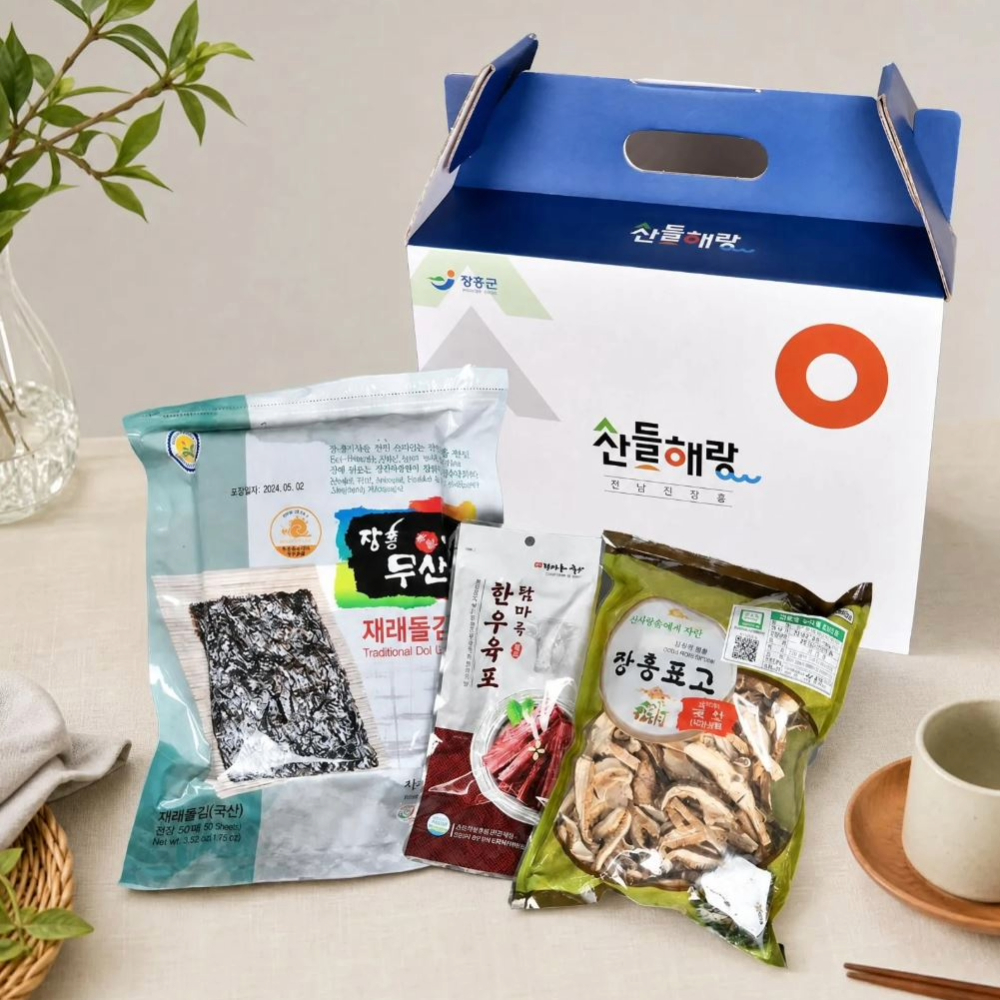 [남도드림] 산들해랑 장흥3형제 꾸러미 (한우육포,무산김,표고버섯)