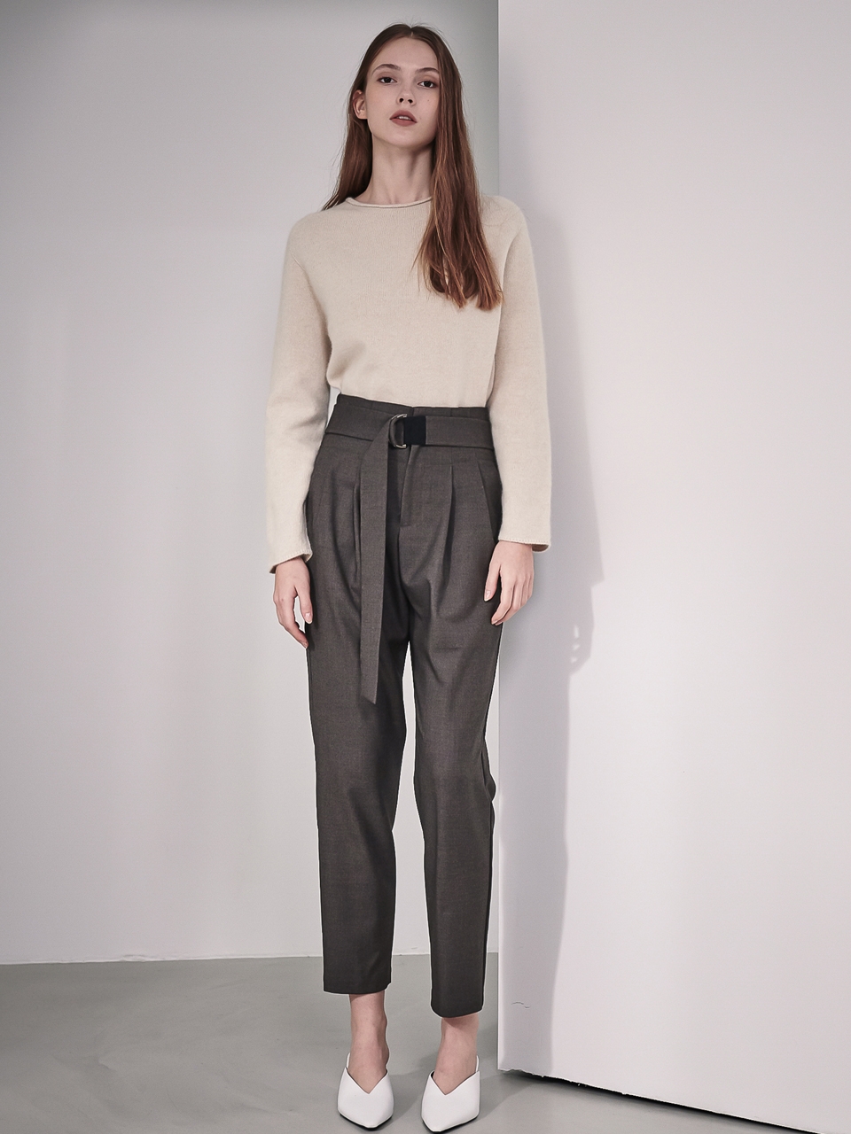 Gaia High-Waist Belted Slouchy Pants_Coffee