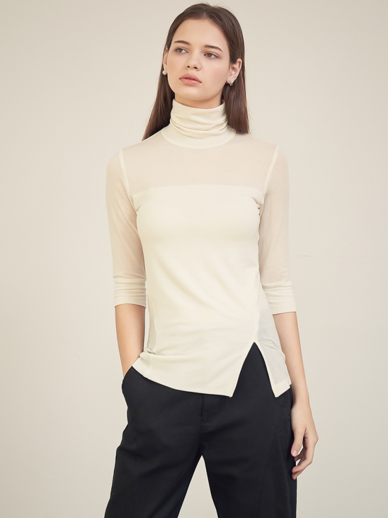 Trutle-Neck Jersey Short Sleeve Knit_Ivory