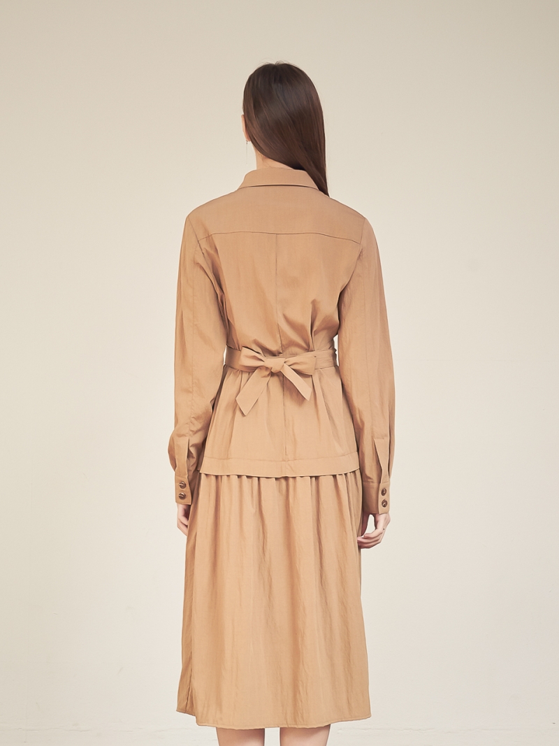 Gaia Shirring Shirt One-Piece_Camel