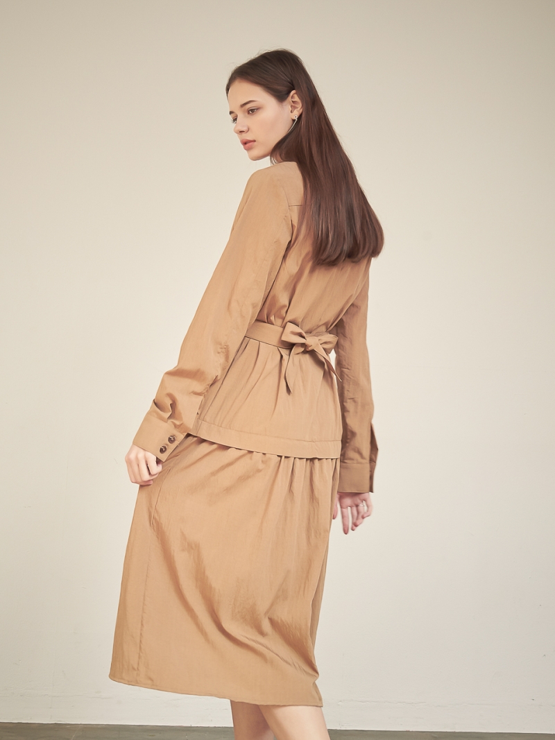 Gaia Shirring Shirt One-Piece_Camel