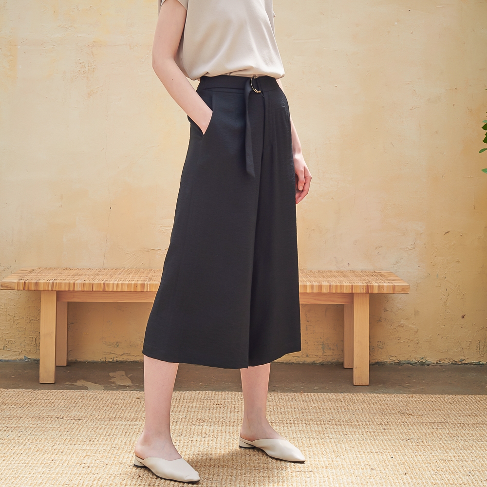 Skirt Detail Wide Pants_ Black