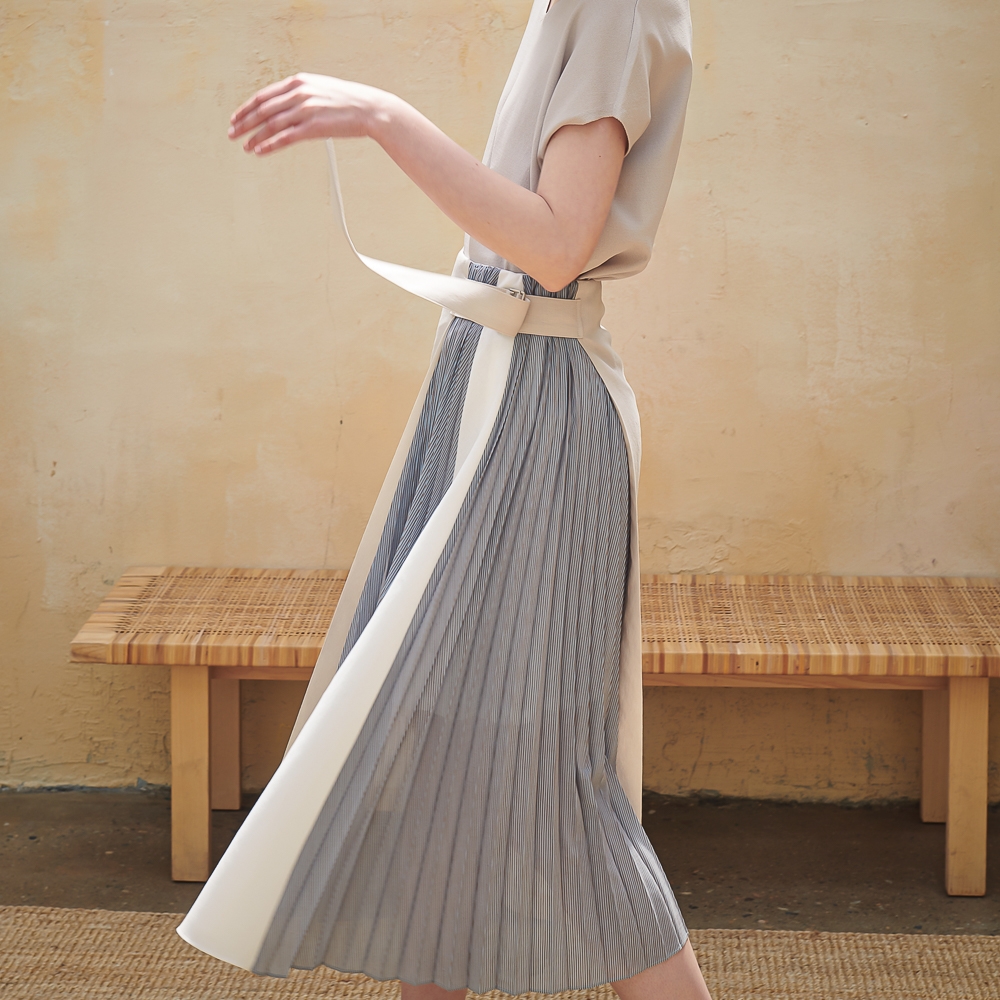 Tiera Pleats Skirt_Beige