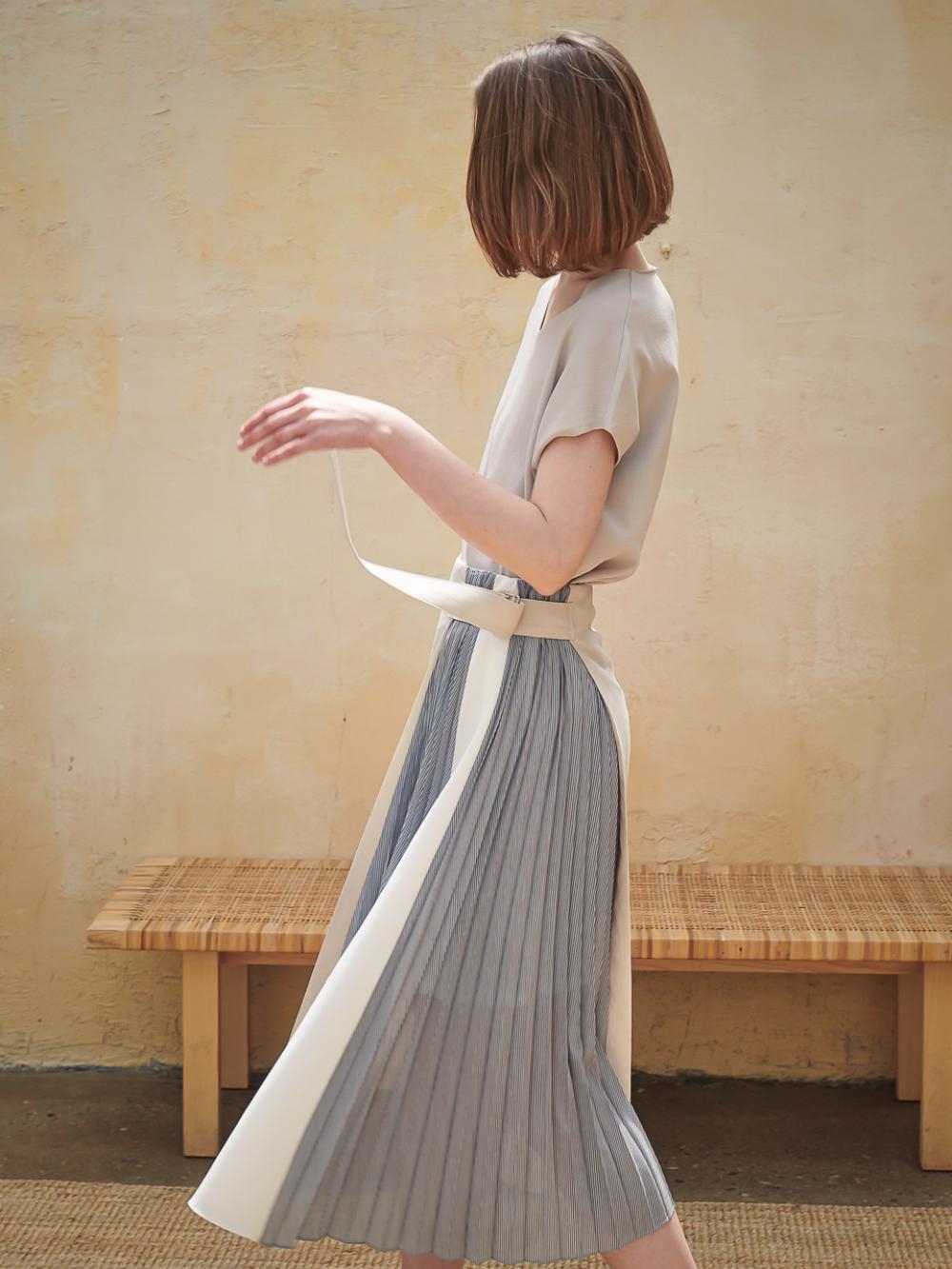 Tiera Pleats Skirt_Beige