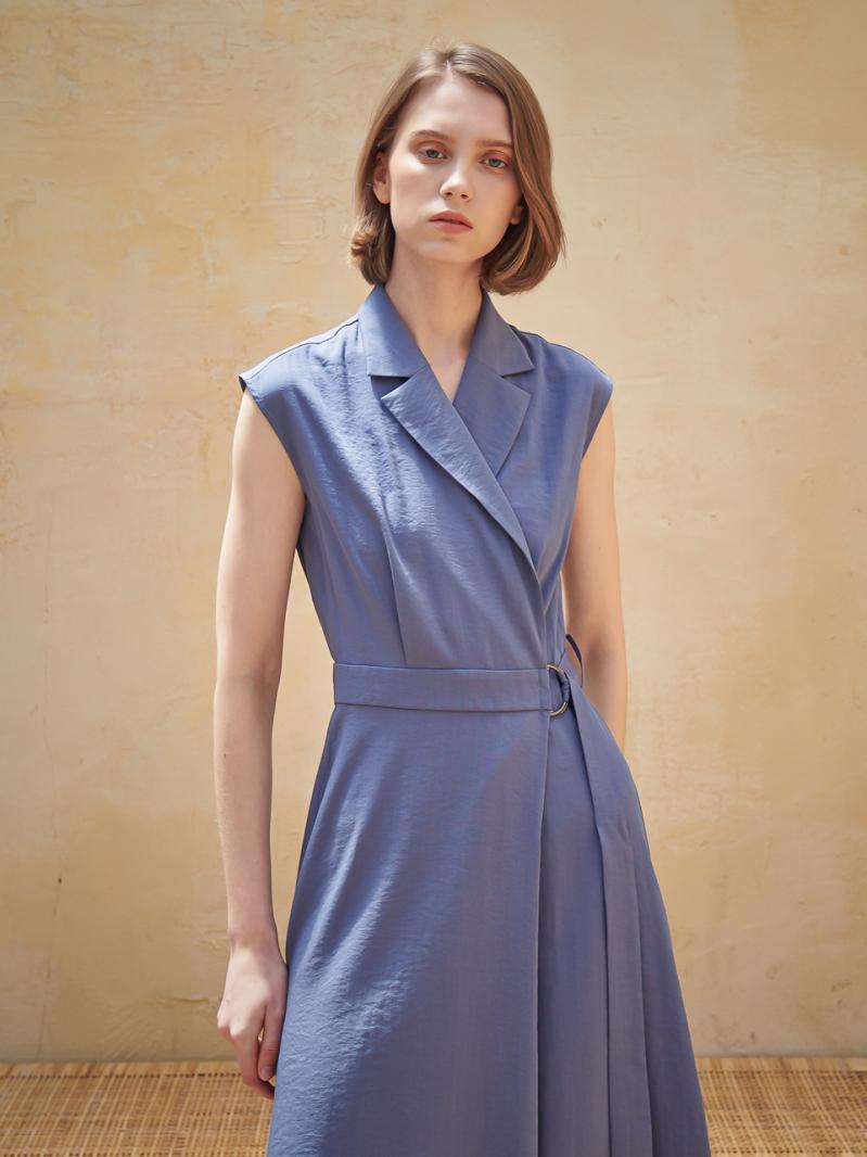 Sleeveless Tailored Wrap One-Piece_Blue