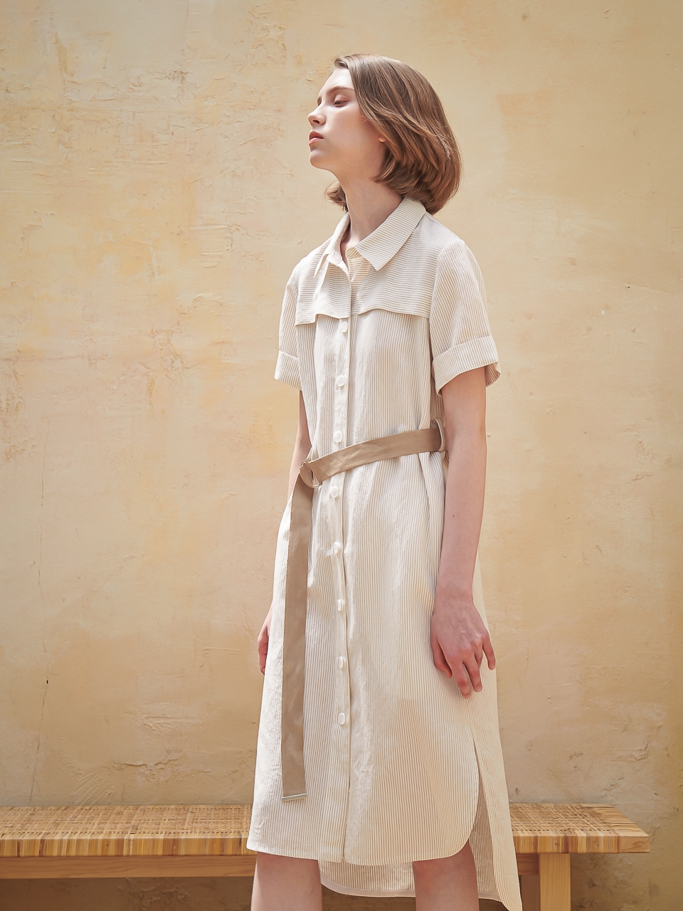 Linen Stripe Shirt One-Piece_Beige