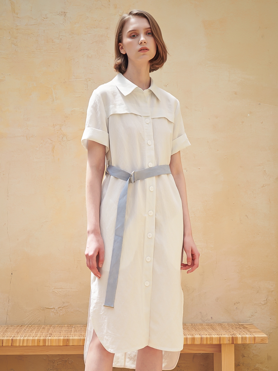 Linen Stripe Shirt One-Piece_Beige