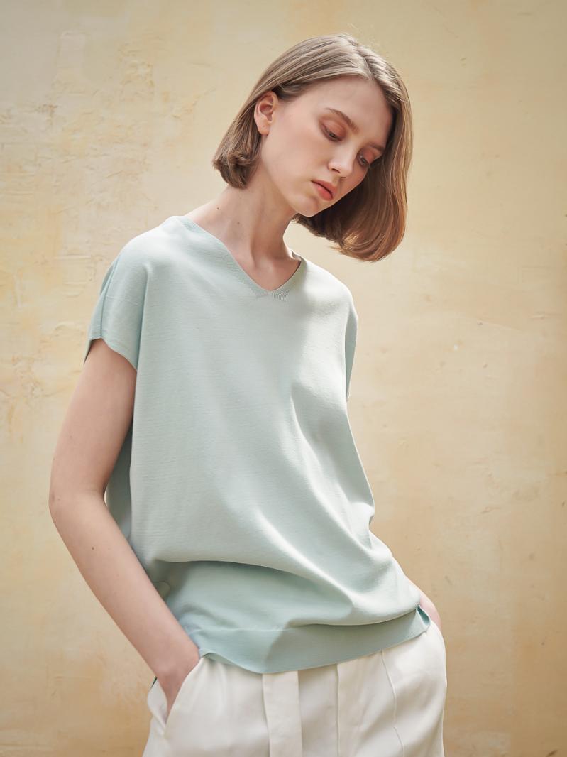 V Neck Sleeveless Knit_Mint