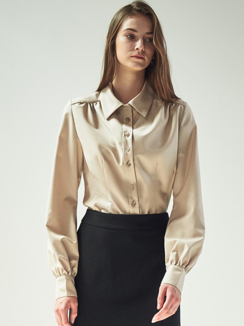 RUCHED-WAIST SHIRT_BEIGE