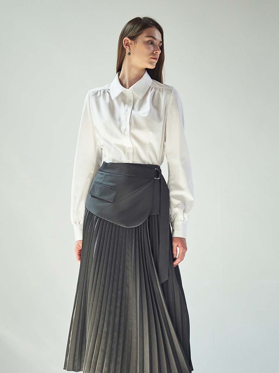 RUCHED-WAIST SHIRT_WHITE