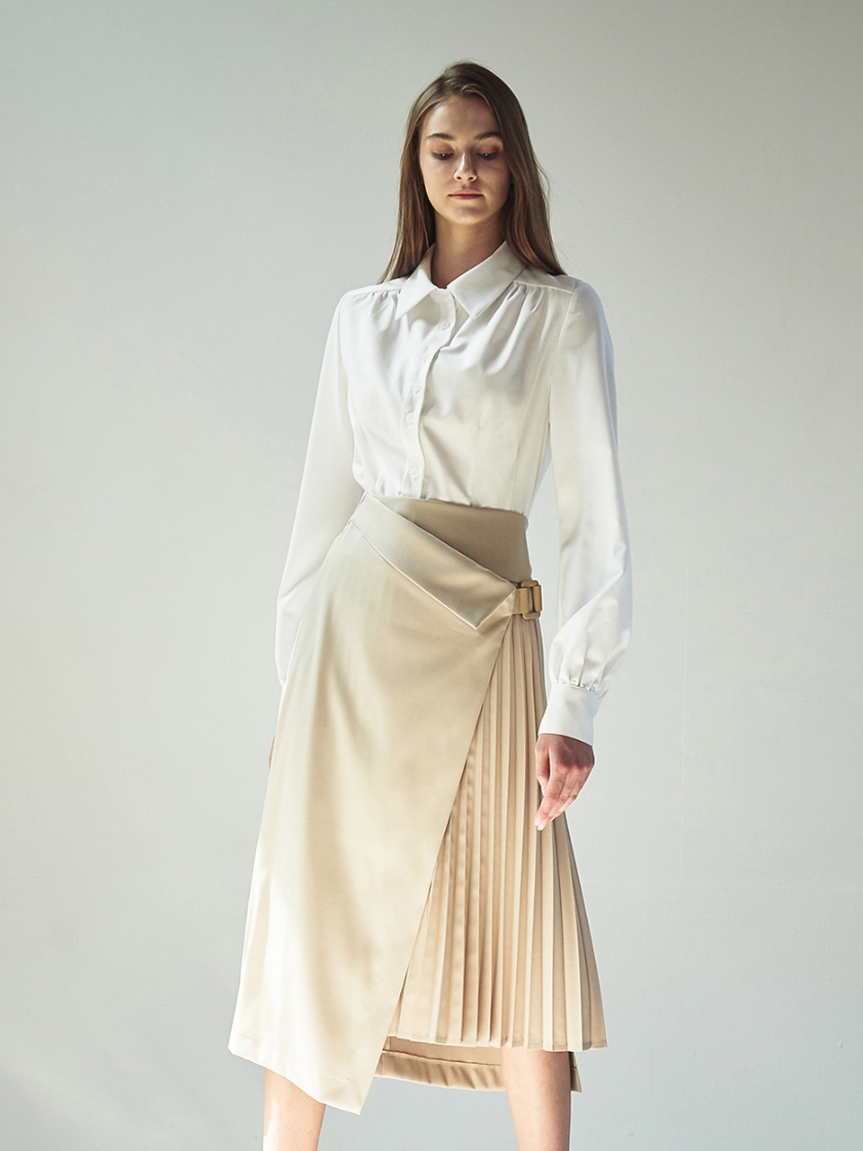 RUCHED-WAIST SHIRT_WHITE