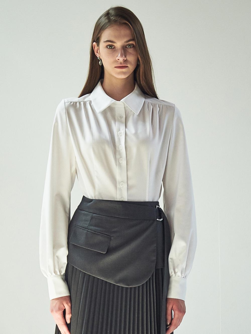 RUCHED-WAIST SHIRT_WHITE