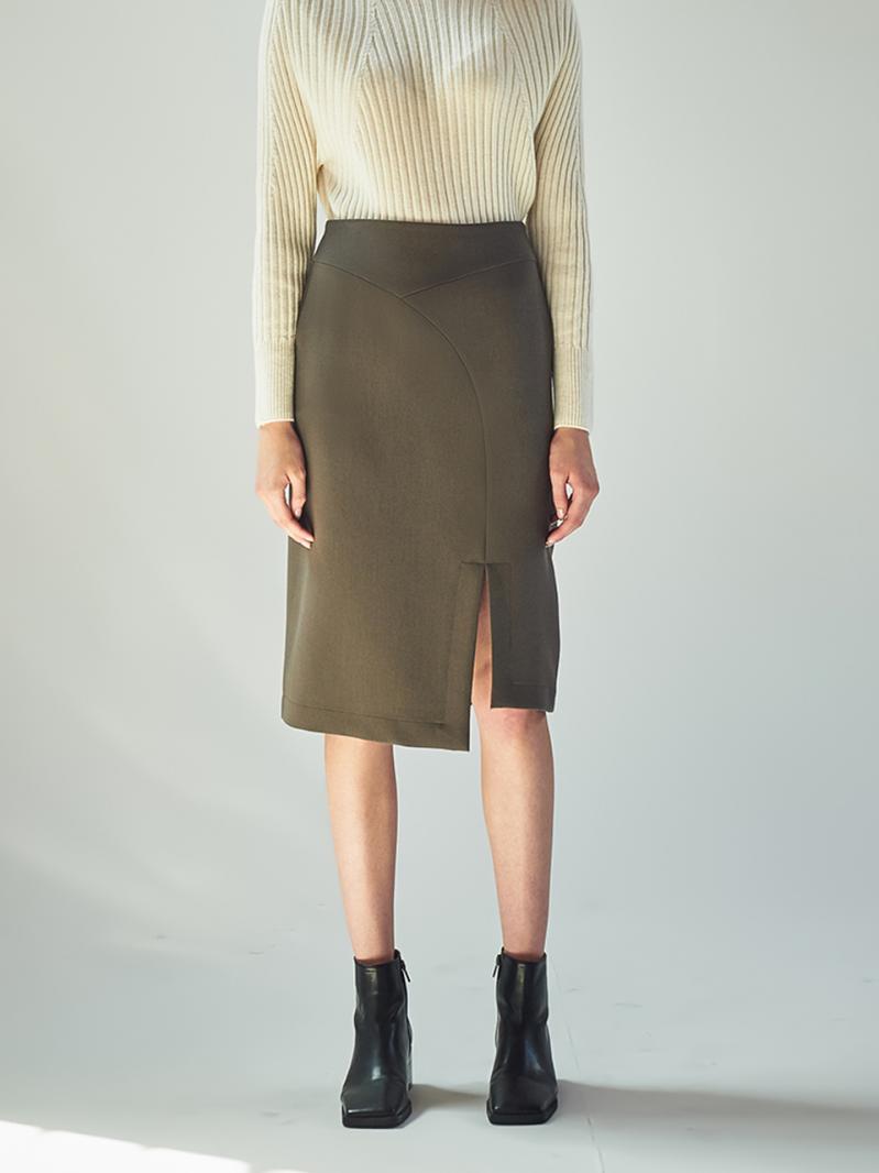 FRONT-SLIT PENCIL SKIRT_D.BROWN