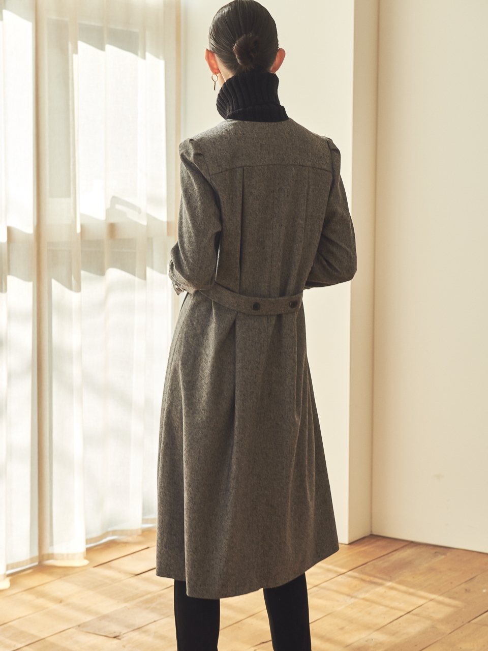 V-NECK WOOL SHIRT DRESS_GREY