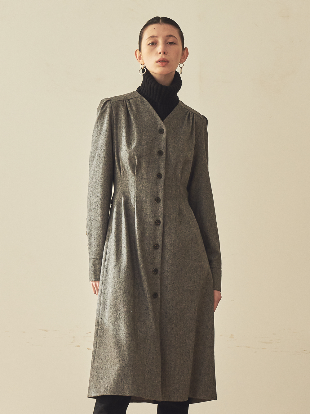 V-NECK WOOL SHIRT DRESS_GREY