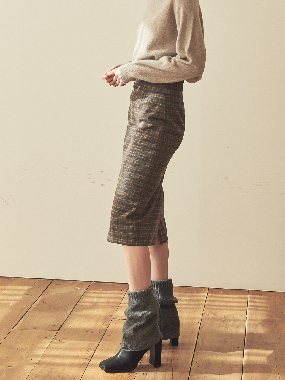 SLIM PENCIL SKIRT_CH.GREY