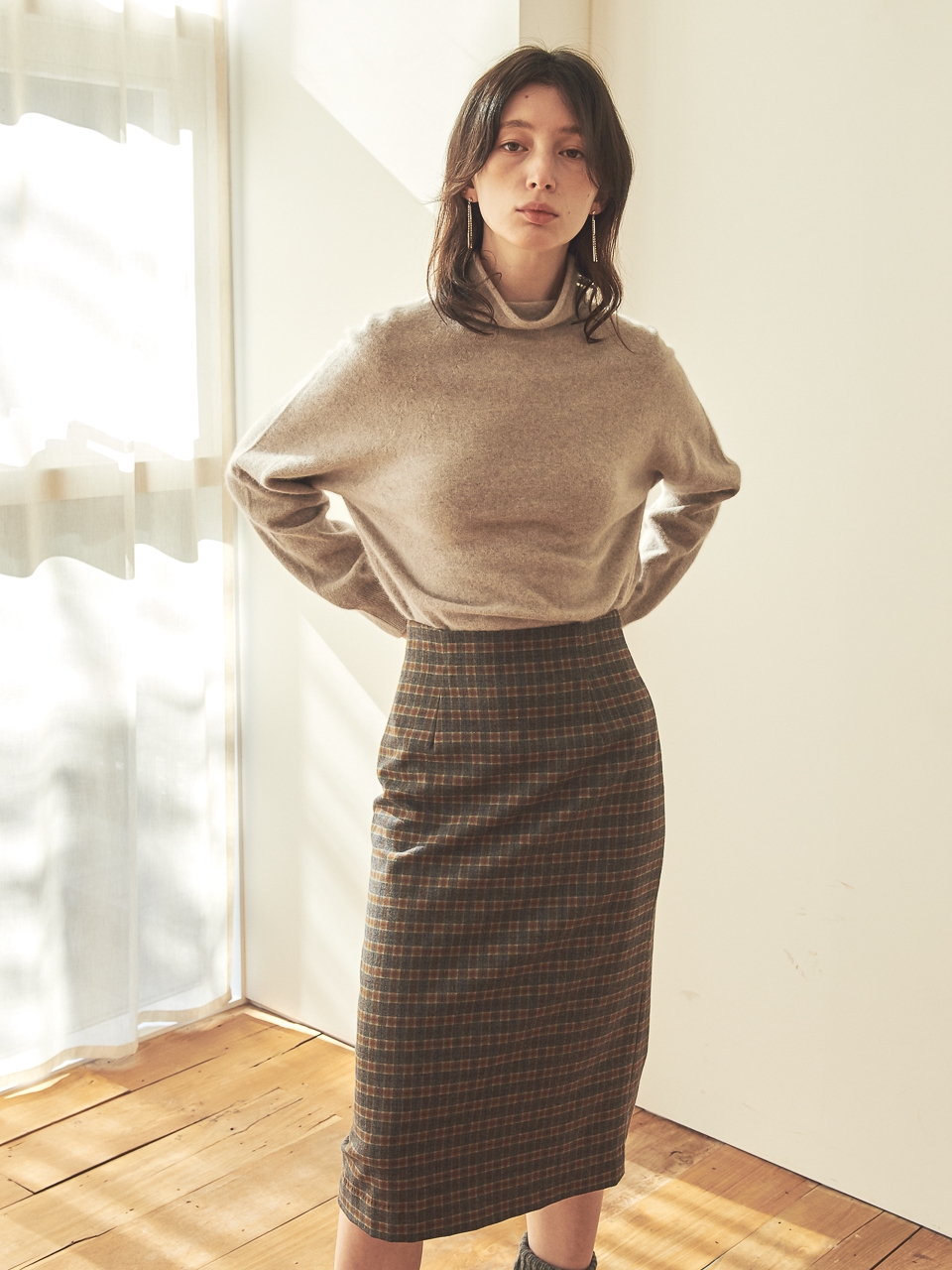 SLIM PENCIL SKIRT_CH.GREY