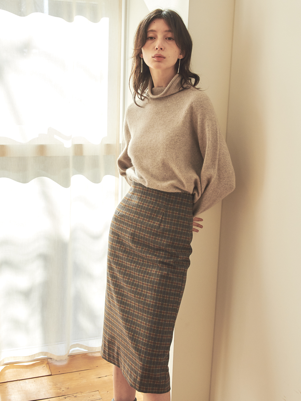 SLIM PENCIL SKIRT_CH.GREY