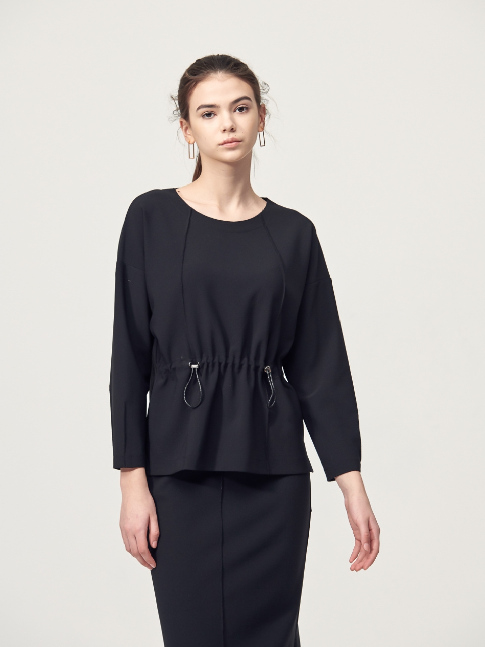 Comfort String Detail Blouse_Black