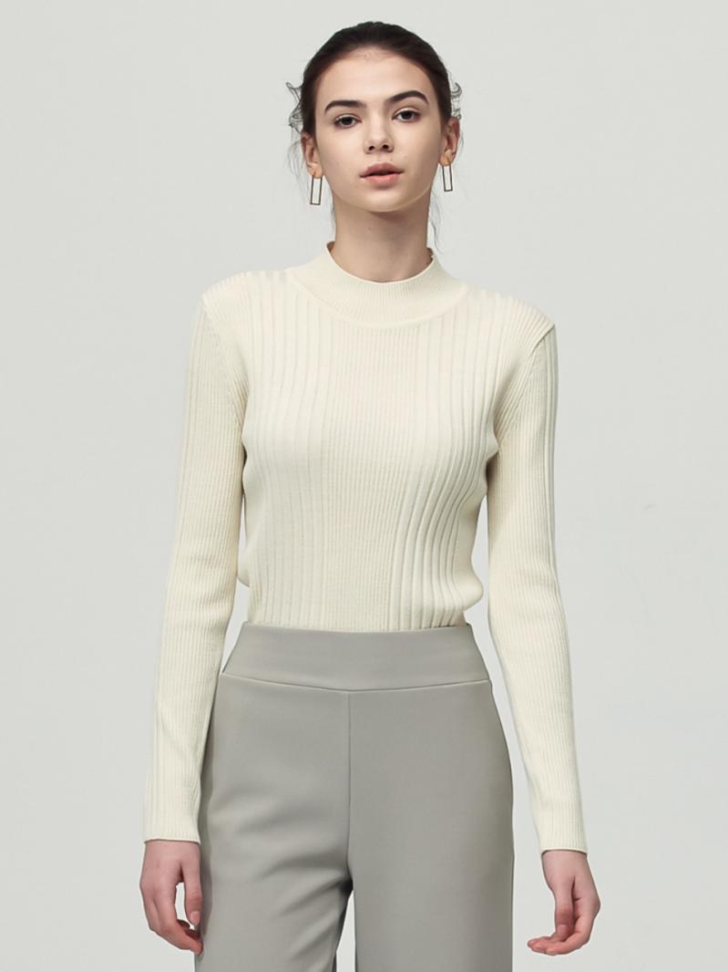 Ribbed High-Neck Wool Knit_Cream