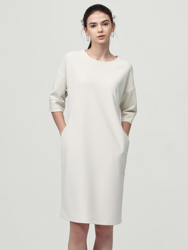 Round Neck Edge Dress_Ivory