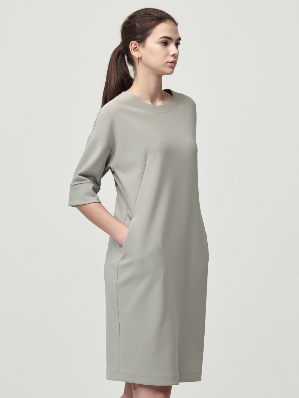 Round Neck Edge Dress_Olive