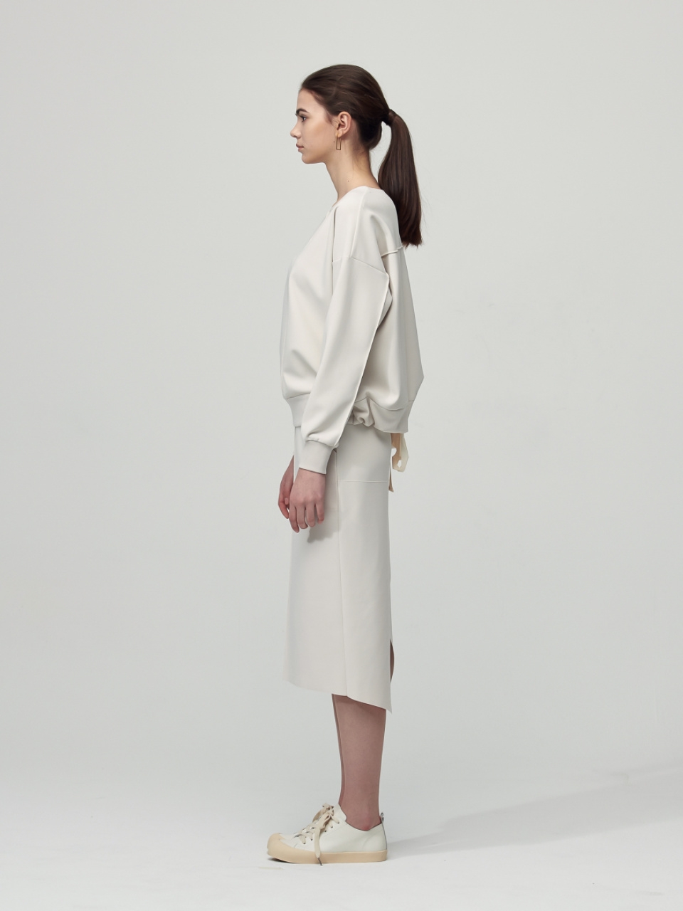 [SET] Comfort Ribbon Detail Top + Pocket Skirt_Ivory