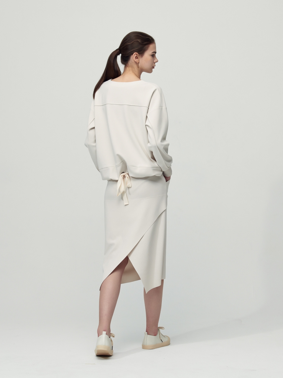 [SET] Comfort Ribbon Detail Top + Pocket Skirt_Ivory