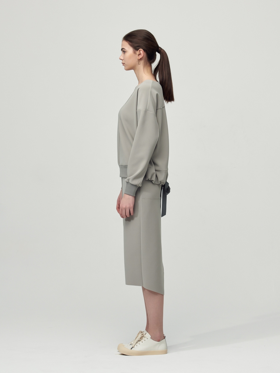 [SET] Comfort Ribbon Detail Top + Pocket Skirt_Olive