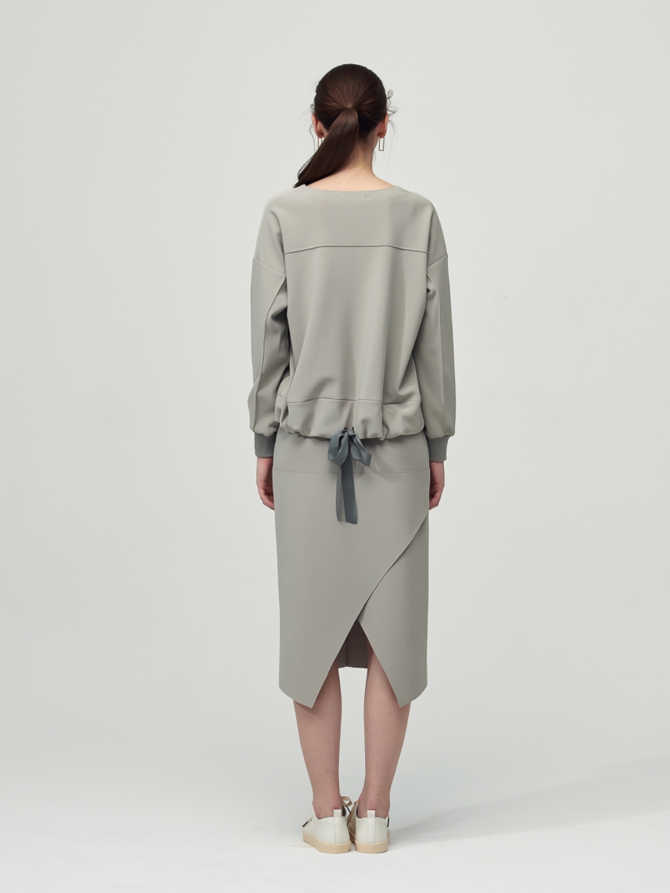 [SET] Comfort Ribbon Detail Top + Pocket Skirt_Olive