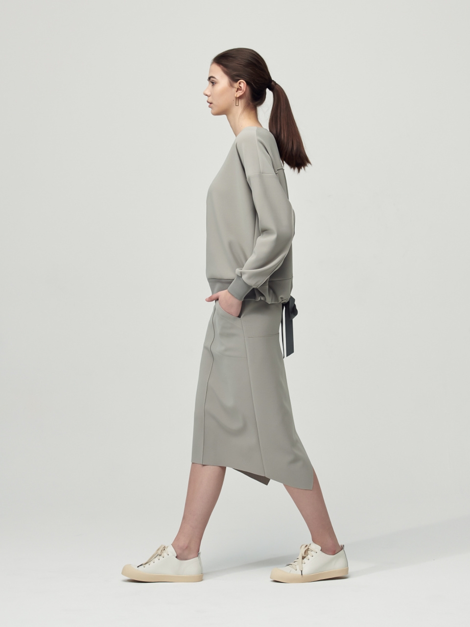 [SET] Comfort Ribbon Detail Top + Pocket Skirt_Olive