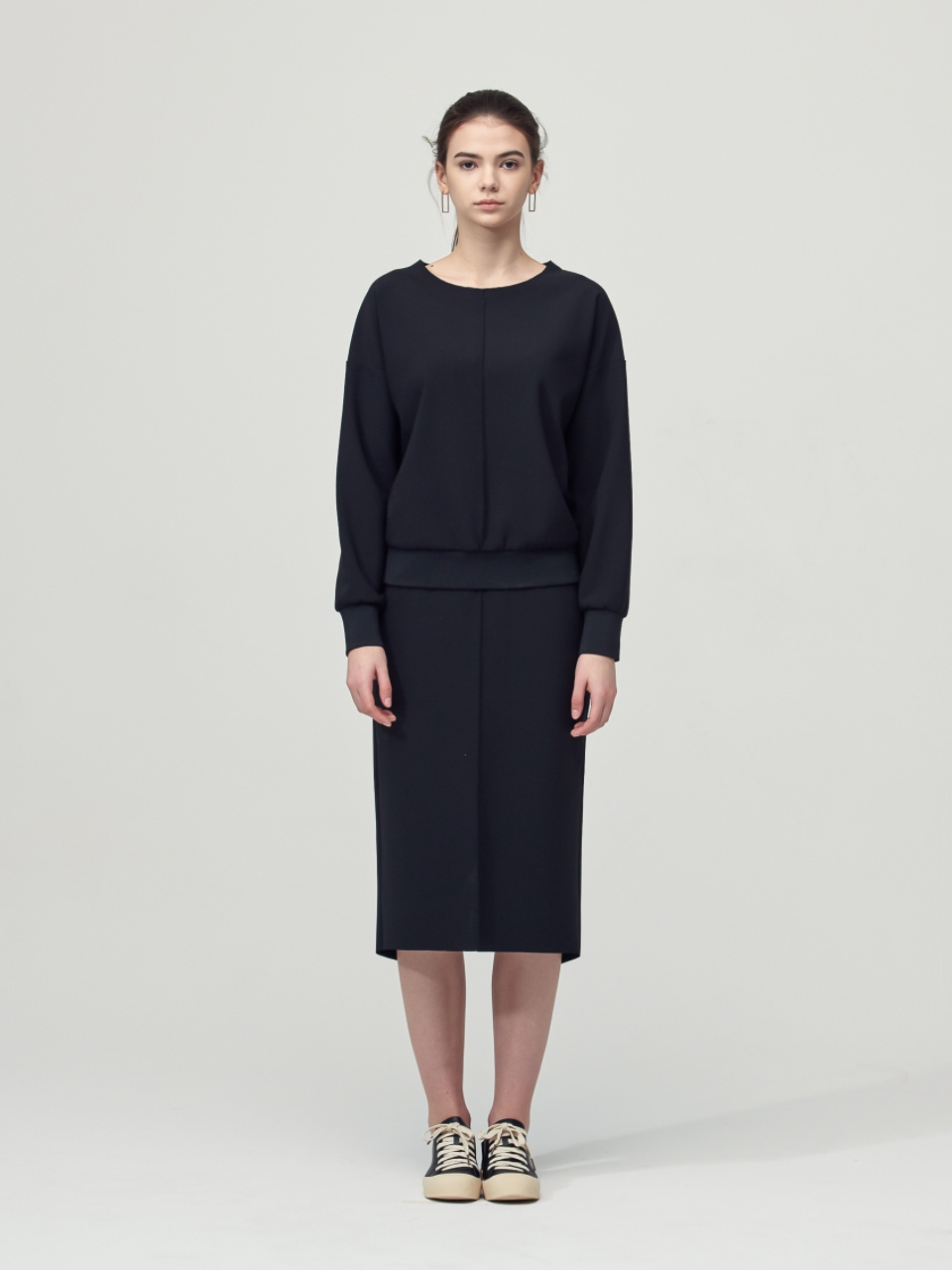 [SET] Comfort Ribbon Detail Top + Pocket Skirt_Black