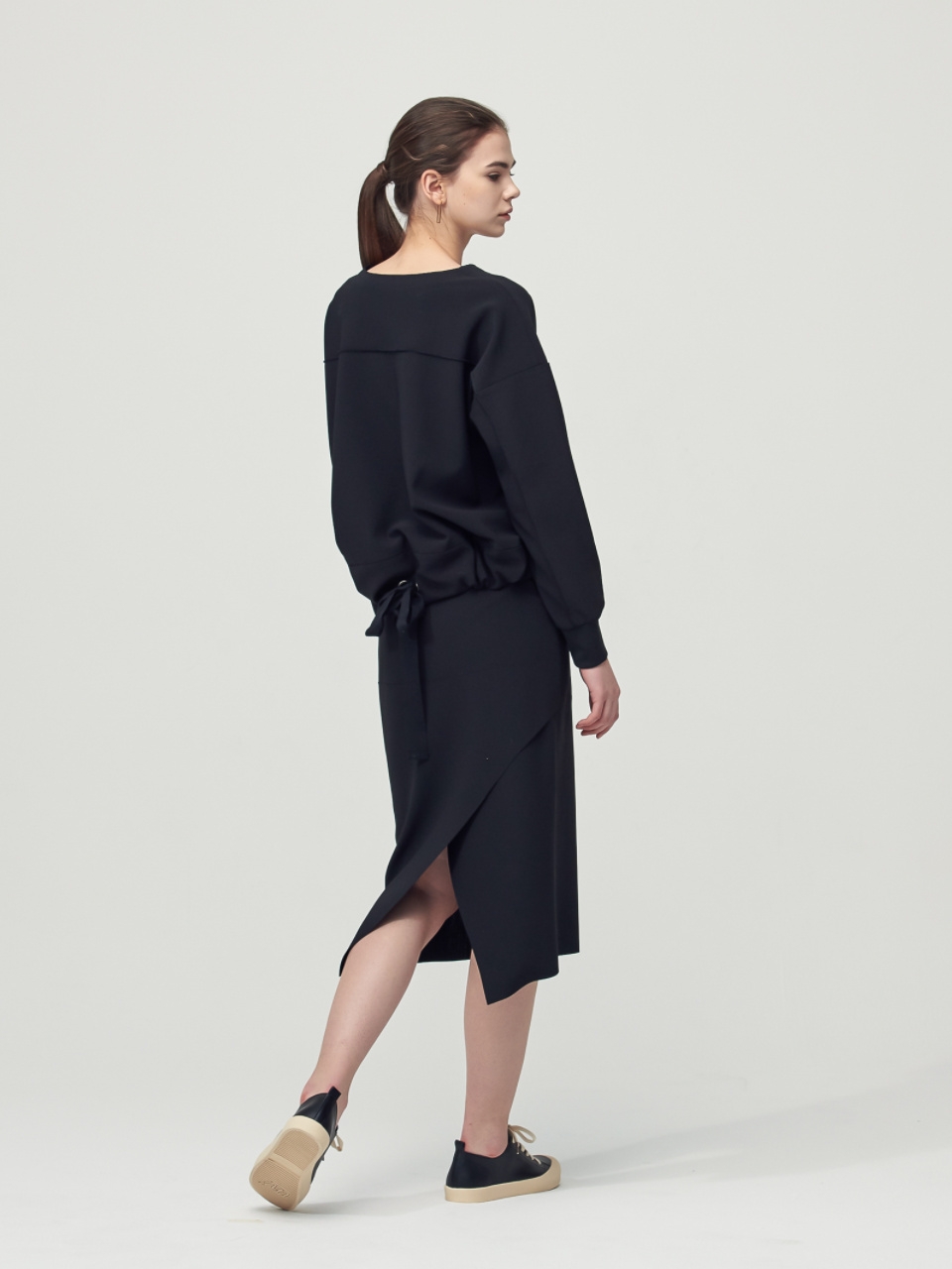 [SET] Comfort Ribbon Detail Top + Pocket Skirt_Black