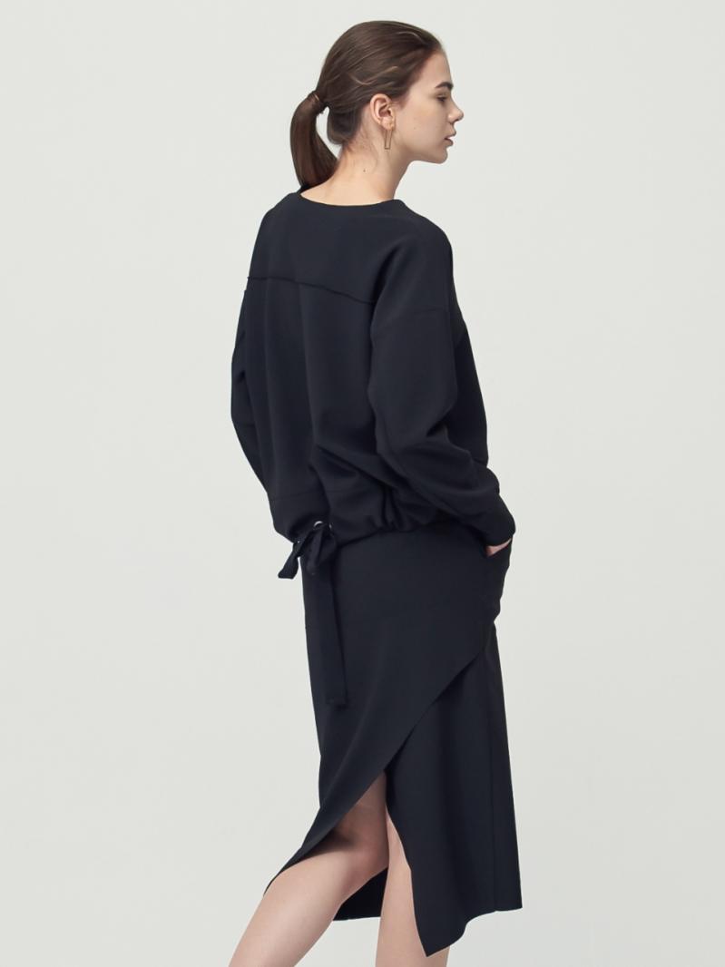 [SET] Comfort Ribbon Detail Top + Pocket Skirt_Black