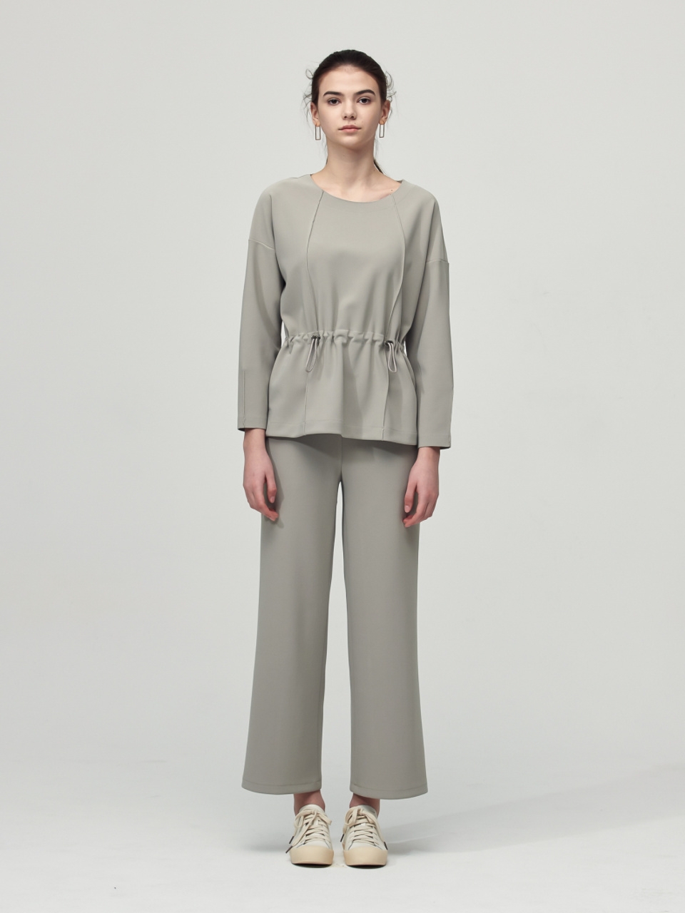 [SET] Comfort String Detail Blouse + Wide Pants_Olive