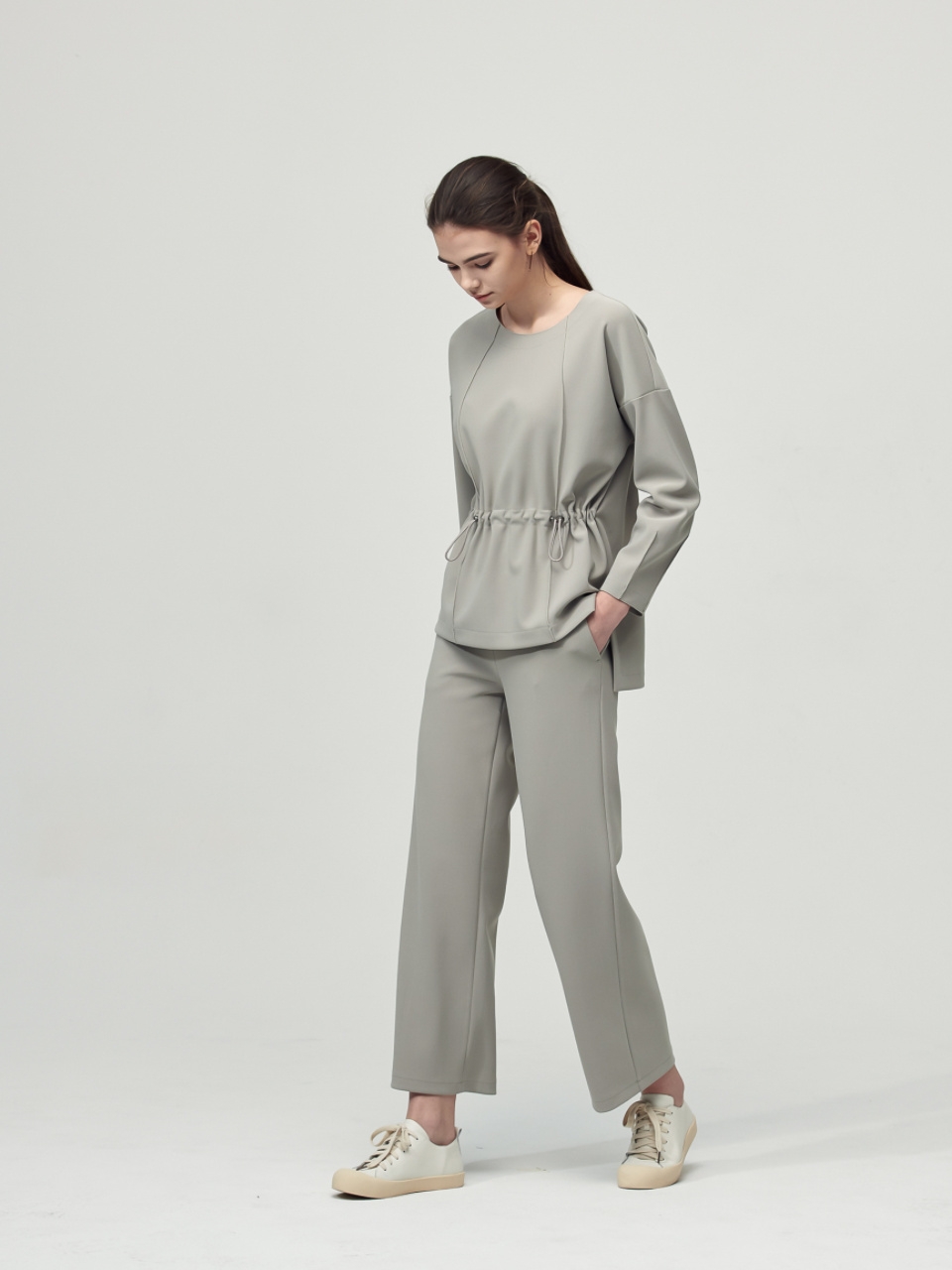 [SET] Comfort String Detail Blouse + Wide Pants_Olive