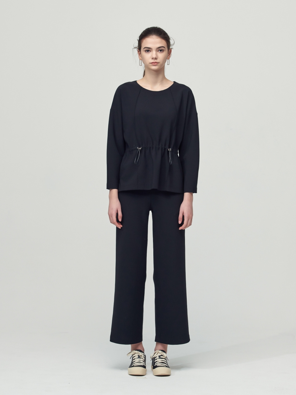 [SET] Comfort String Detail Blouse + Wide Pants_Black