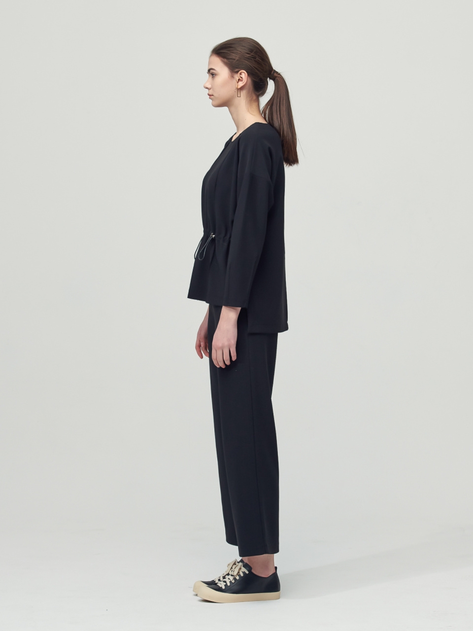 [SET] Comfort String Detail Blouse + Wide Pants_Black