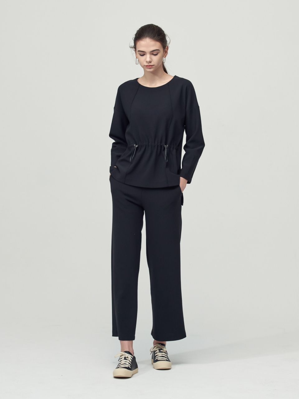 [SET] Comfort String Detail Blouse + Wide Pants_Black