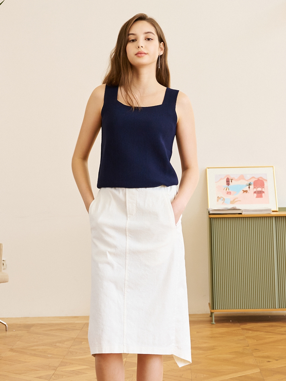 Scoop-neck Sleeveless Knit_Navy