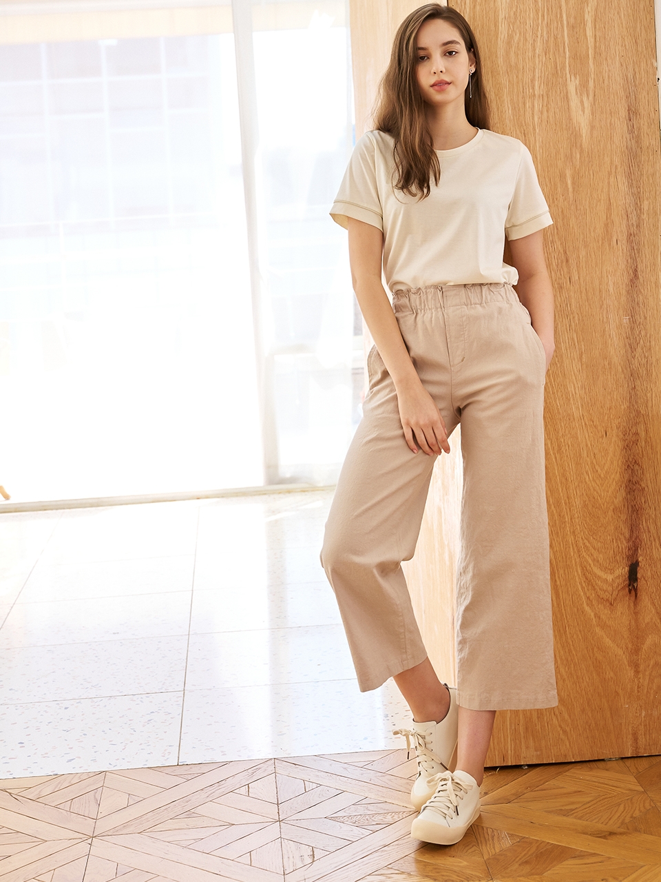 Linen Wide Bending Pants_Beige