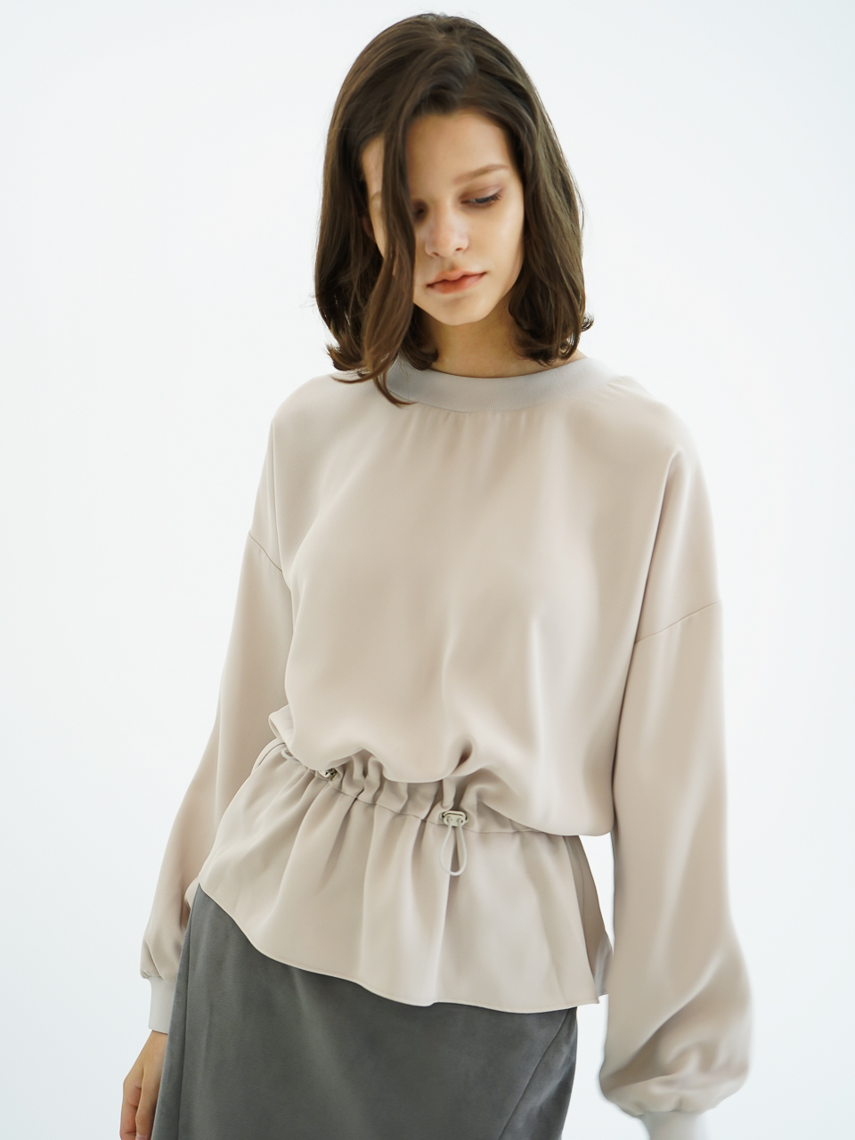 Waist String Blouse_L.Beige