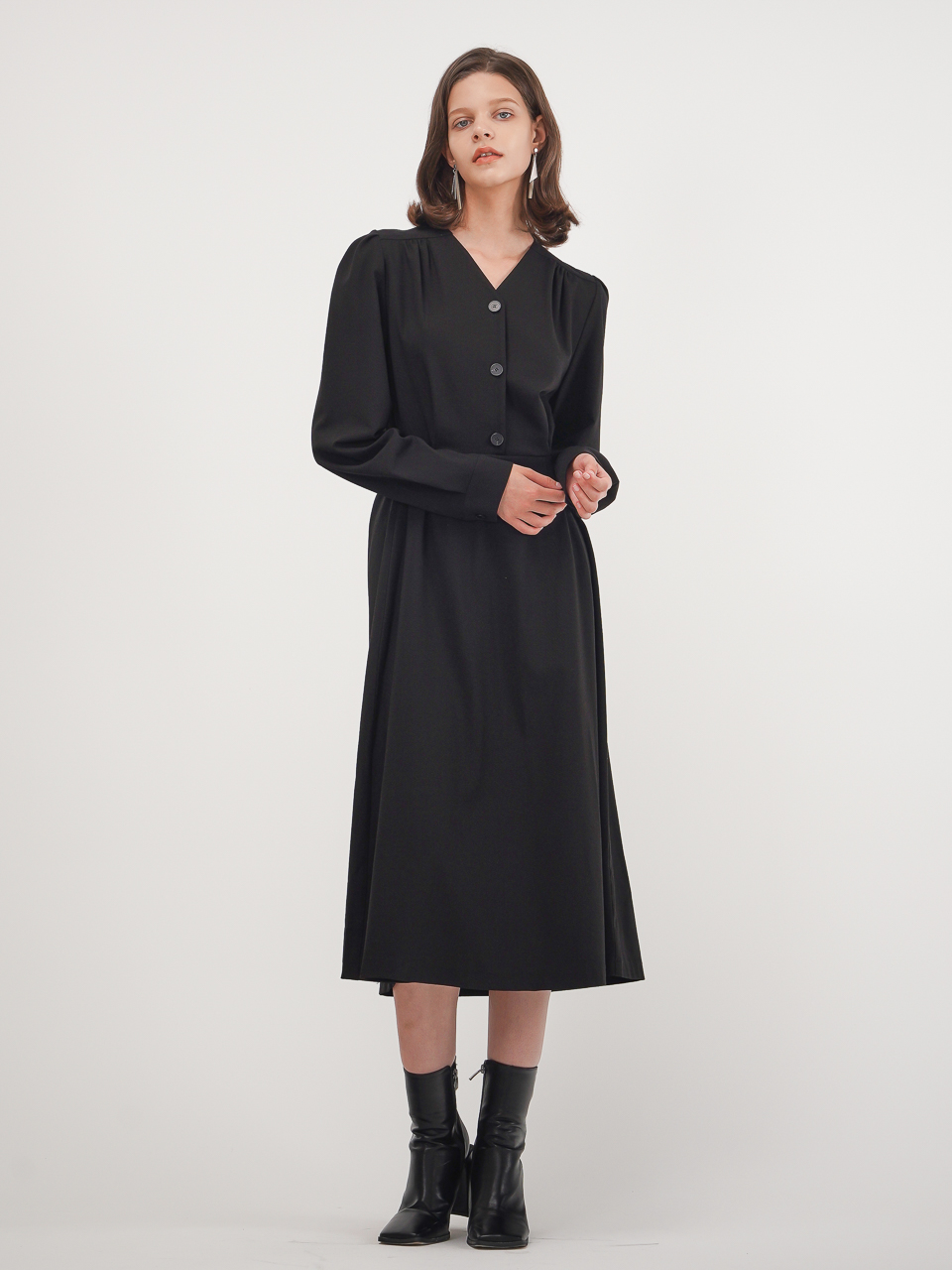 V-neck Shirt Dress_(3 Color)