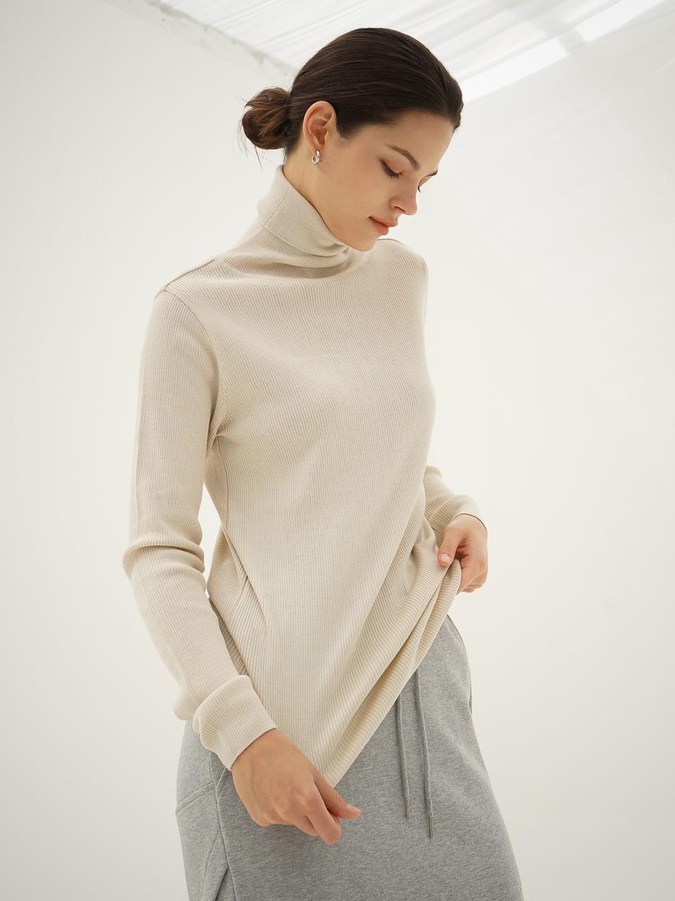 Ribbed Turtle-neck Wool Knit_L.Beige