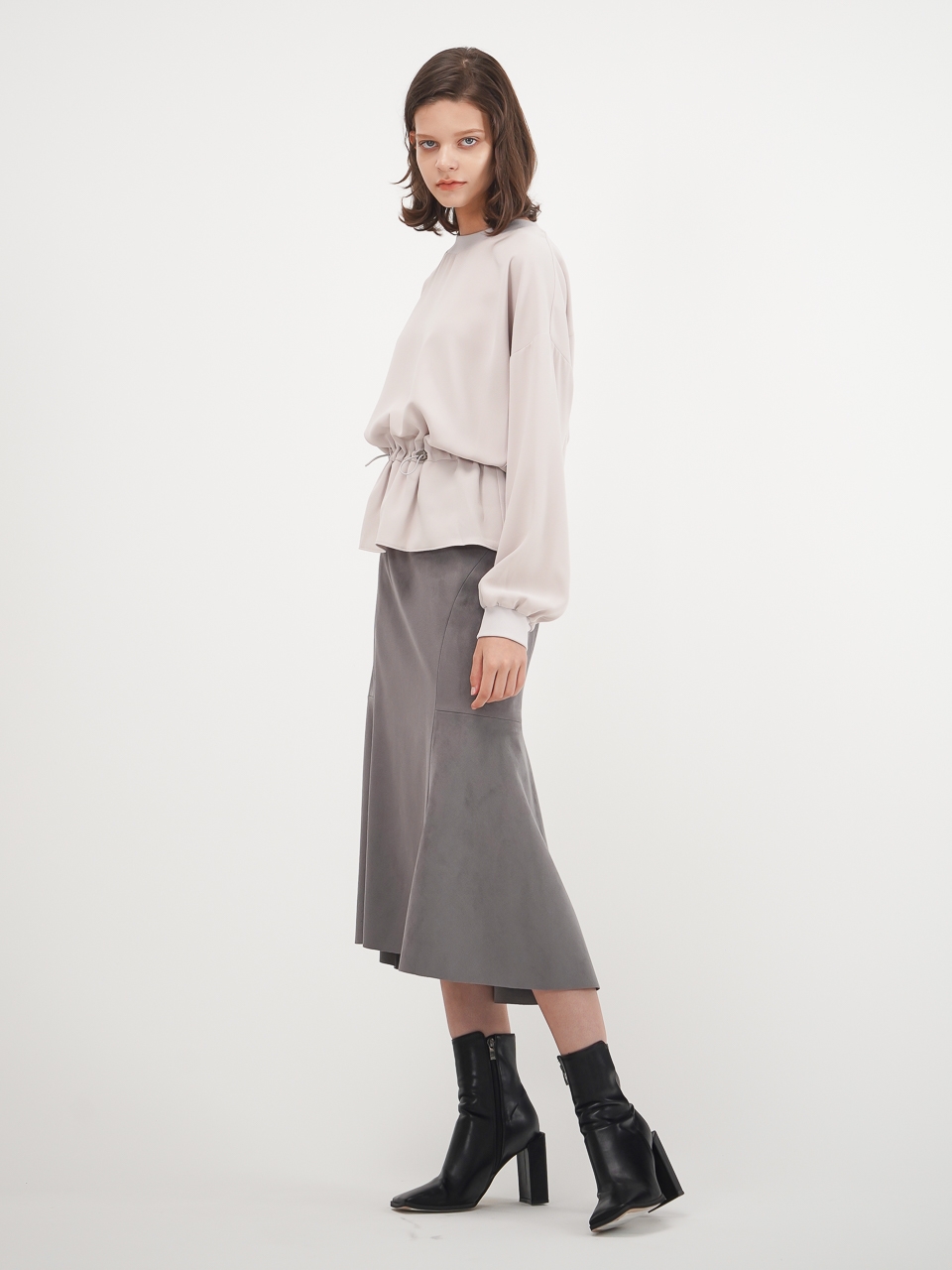 Suede Flared Skirt_Black