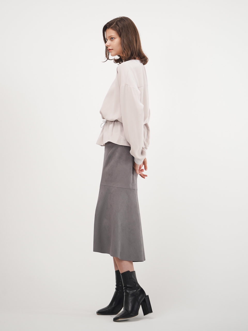 Suede Flared Skirt_Grey