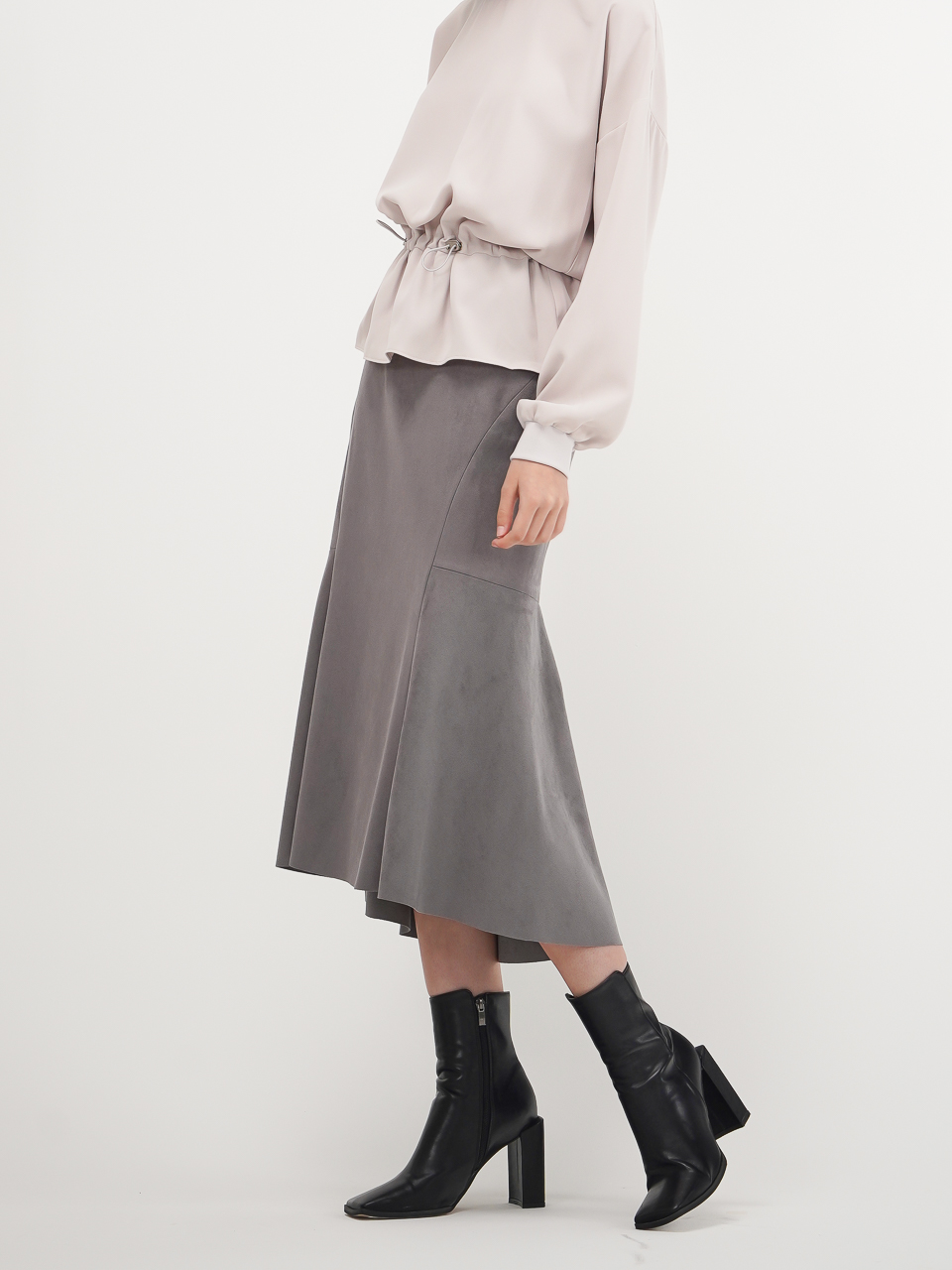 Suede Flared Skirt_Grey