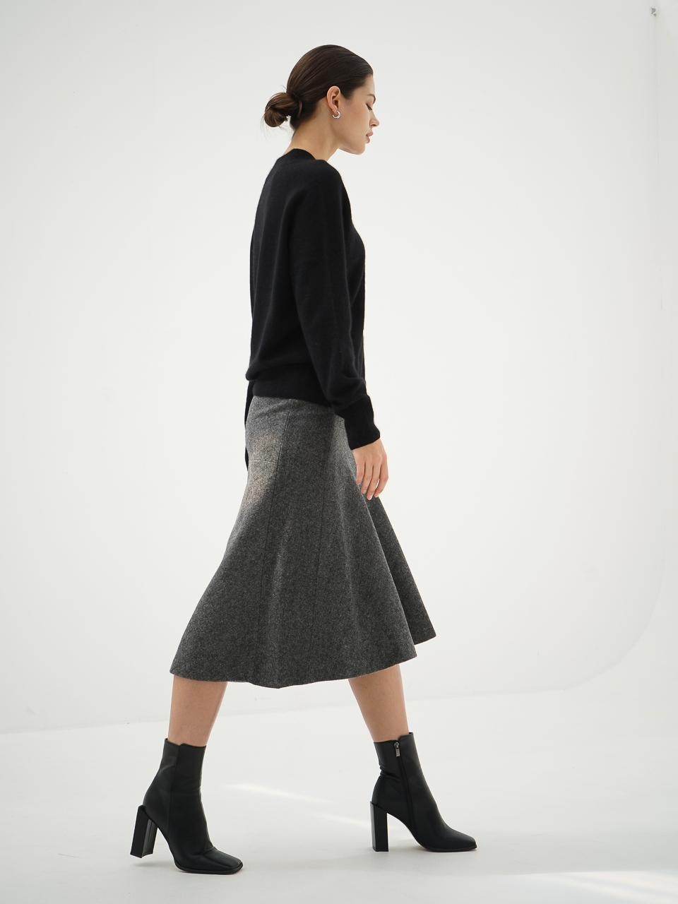 Herringbone Flared Skirt_Grey